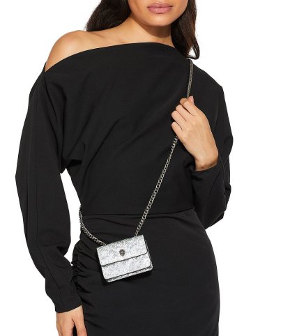 Kurt Geiger London Micro Metallic Sequin Chain Crossbody Bag - Silver - view 2