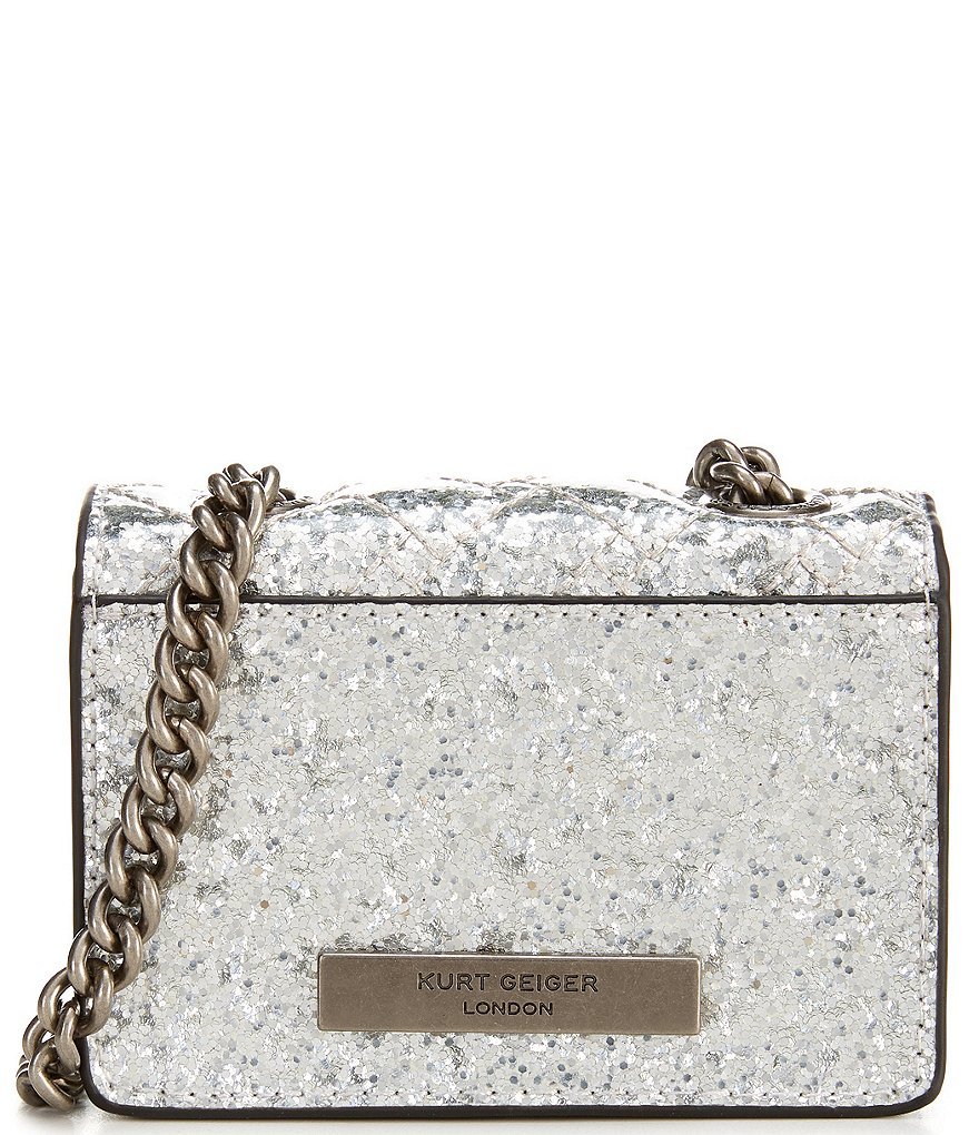 Kurt Geiger London Micro Metallic Sequin Chain Crossbody Bag - Silver - view 3