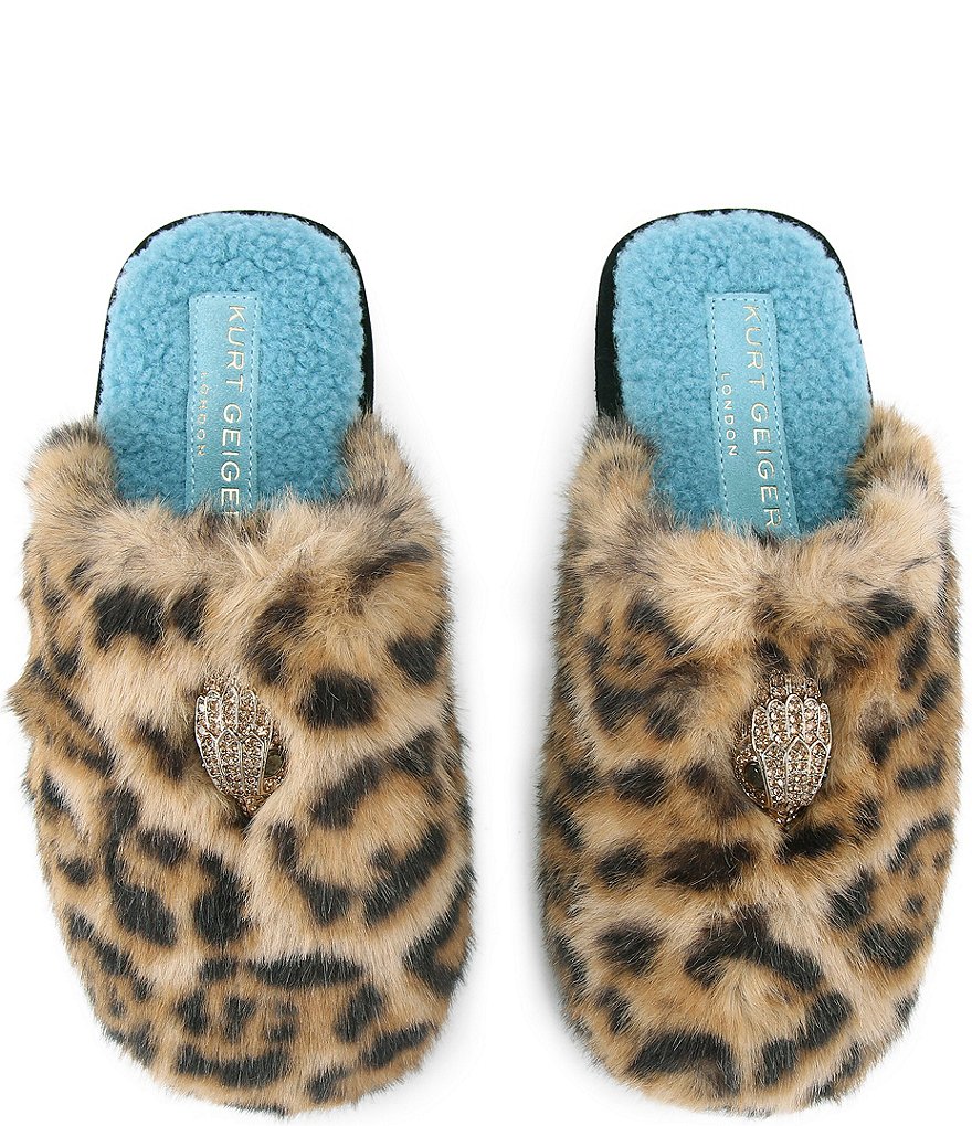 Kurt Geiger London Kensington Leopard Faux Shearling Logo Ornament Slippers - Brown - view 2