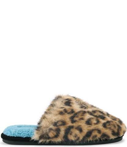 Kurt Geiger London Kensington Leopard Faux Shearling Logo Ornament Slippers - Brown - view 1