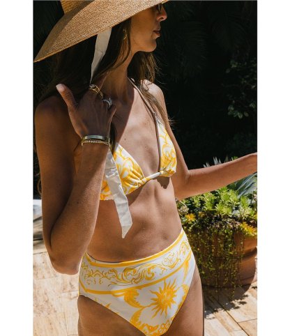 Antonio Melani x Stephanie Covington Sonia Scarf Placement Print Triangle Swim Top - Marigold - view 4