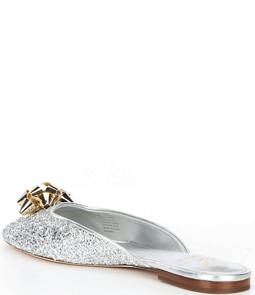 Antonio Melani x The Nat Note Estrella Textured Ornamented Bow Dress Mules - Silver - view 11