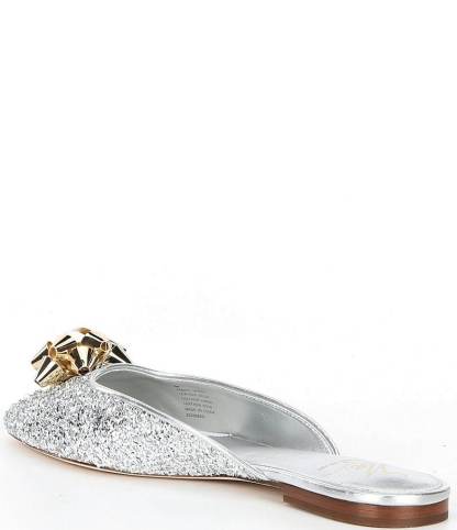 Antonio Melani x The Nat Note Estrella Textured Ornamented Bow Dress Mules - Silver - view 11