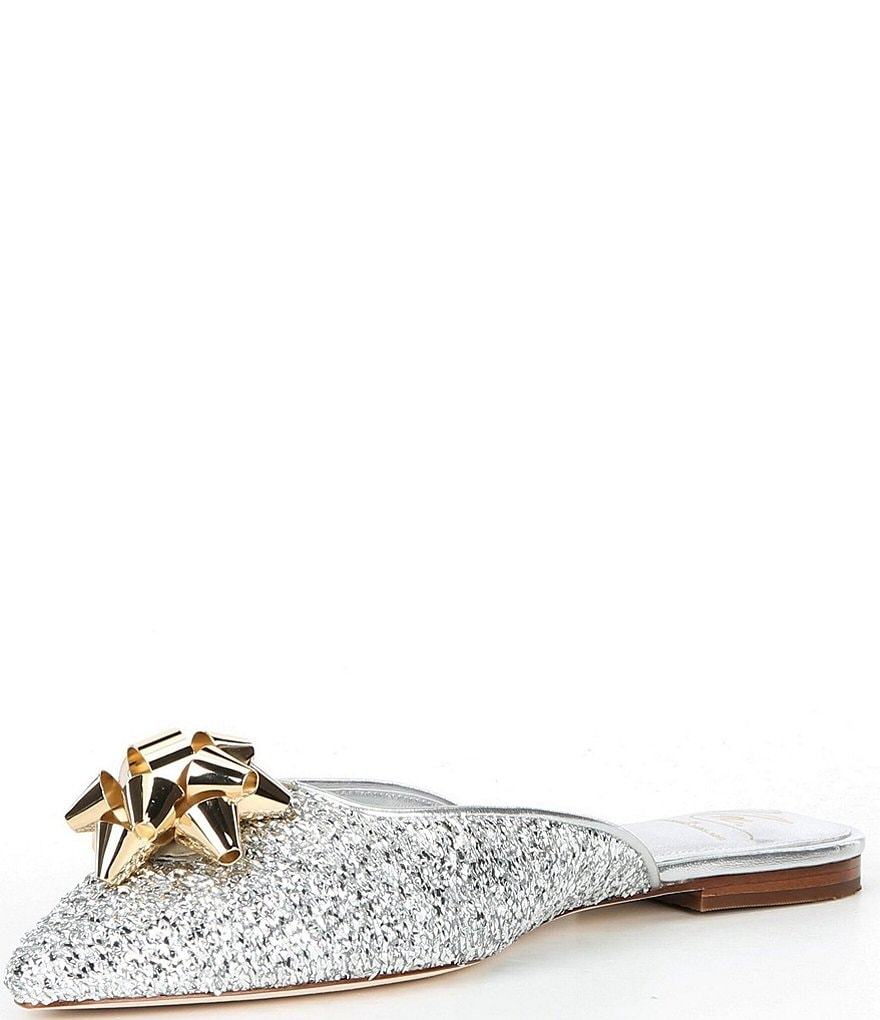 Antonio Melani x The Nat Note Estrella Textured Ornamented Bow Dress Mules - Silver - view 12