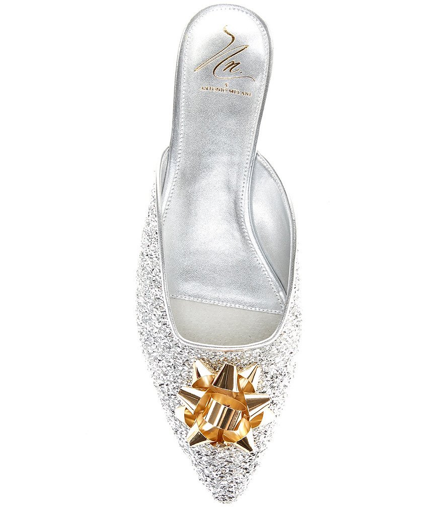 Antonio Melani x The Nat Note Estrella Textured Ornamented Bow Dress Mules - Silver - view 13
