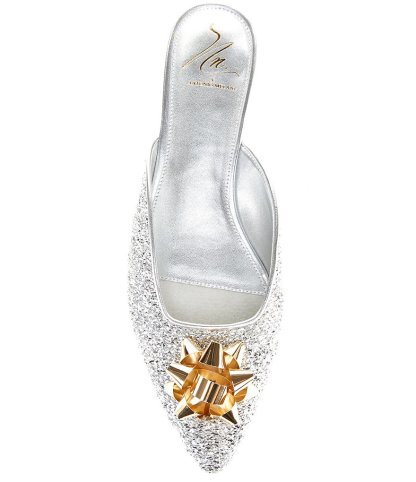 Antonio Melani x The Nat Note Estrella Textured Ornamented Bow Dress Mules - Silver - view 13