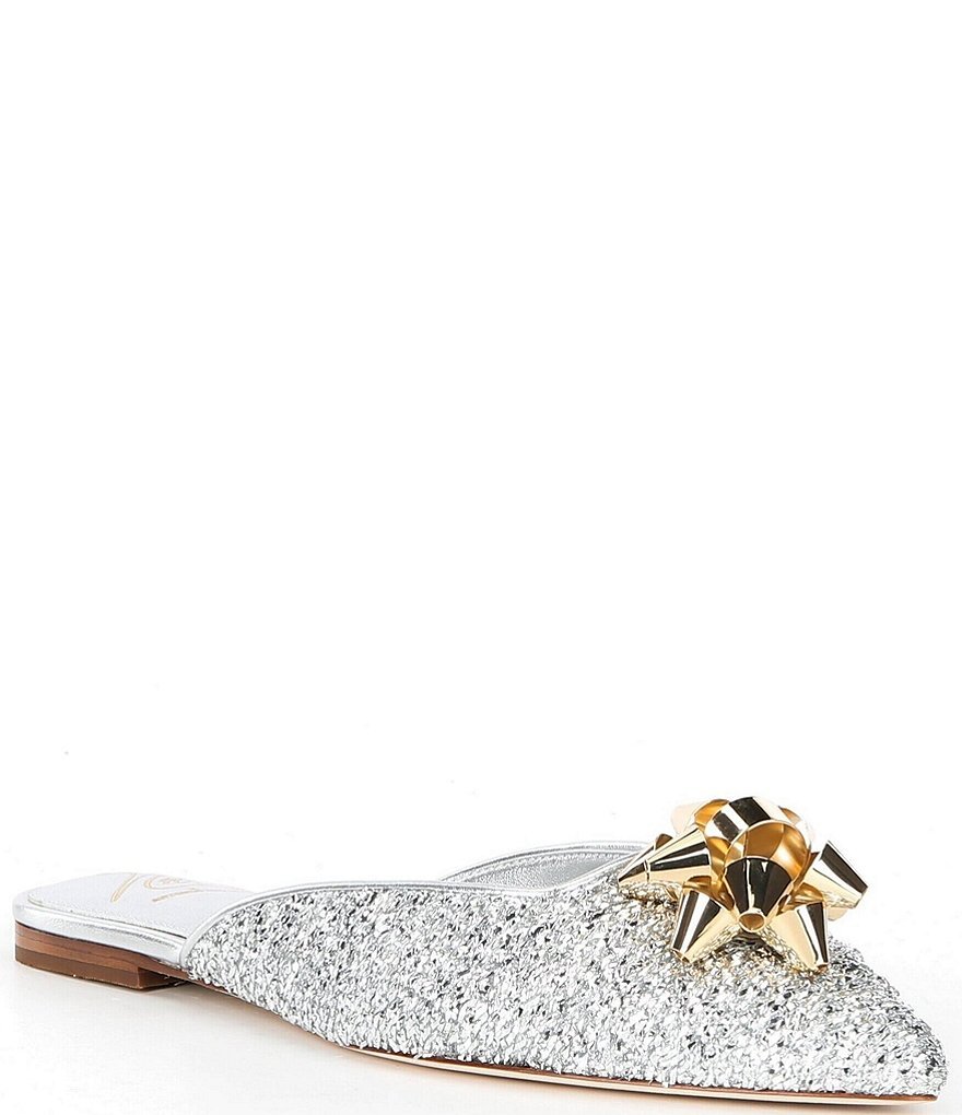 Antonio Melani x The Nat Note Estrella Textured Ornamented Bow Dress Mules - Silver - view 9