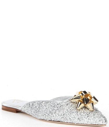 Antonio Melani x The Nat Note Estrella Textured Ornamented Bow Dress Mules - Silver - view 9