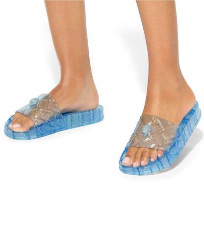 Kurt Geiger London Meena Glitter Jelly Logo Ornament Eagle Pool Slide Sandals - Blue - view 5
