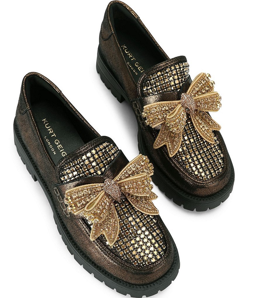Kurt Geiger London Crystal Embellished Bow Leather Loafers - Bronze - view 2