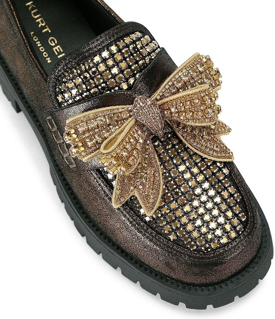 Kurt Geiger London Crystal Embellished Bow Leather Loafers - Bronze - view 3