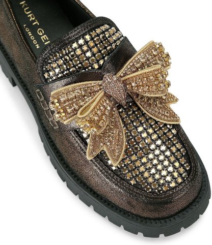 Kurt Geiger London Crystal Embellished Bow Leather Loafers - Bronze - view 3