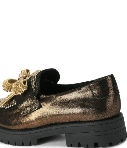 Kurt Geiger London Crystal Embellished Bow Leather Loafers - Bronze - view 4