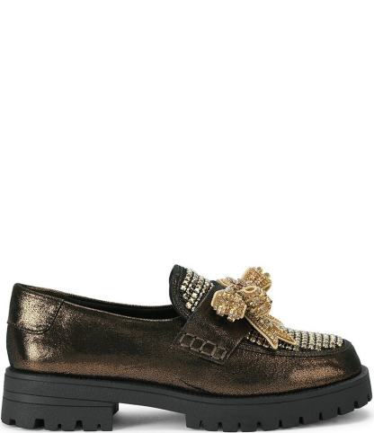 Kurt Geiger London Crystal Embellished Bow Leather Loafers - Bronze - view 1