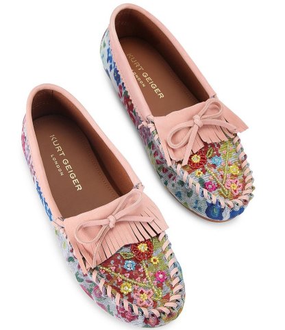 Kurt Geiger London Floral Beaded Ornament Moccasins - Blue - view 2