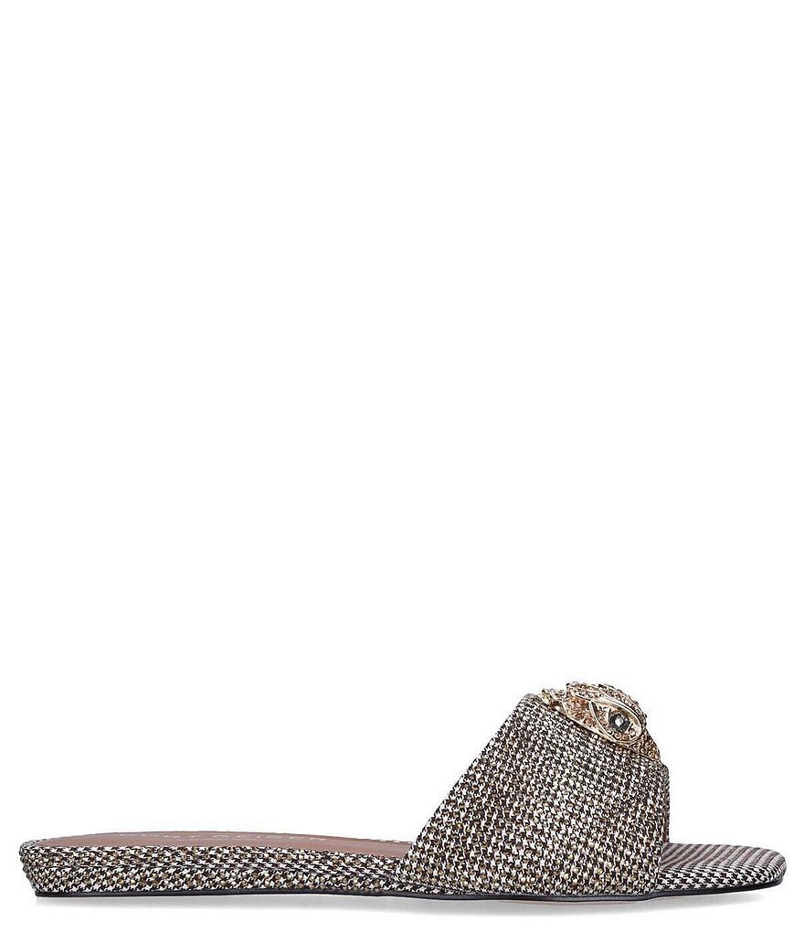 Kurt Geiger London Kensington Crystal Embellished Houndstooth Logo Ornament Slide Sandals - Beige - view 2
