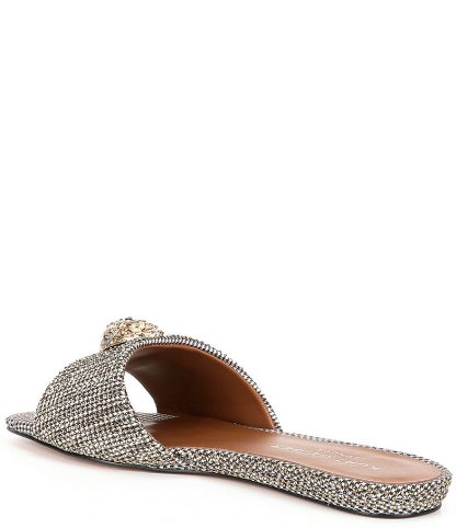 Kurt Geiger London Kensington Crystal Embellished Houndstooth Logo Ornament Slide Sandals - Beige - view 4