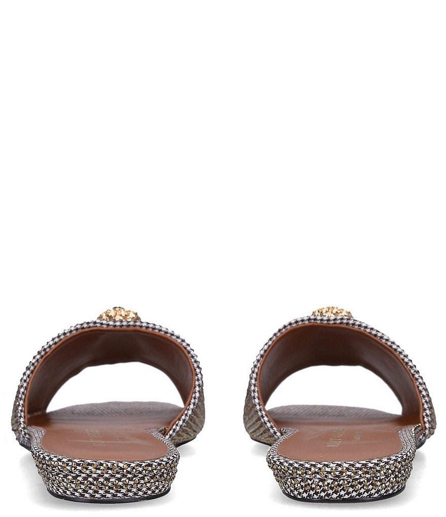 Kurt Geiger London Kensington Crystal Embellished Houndstooth Logo Ornament Slide Sandals - Beige - view 7