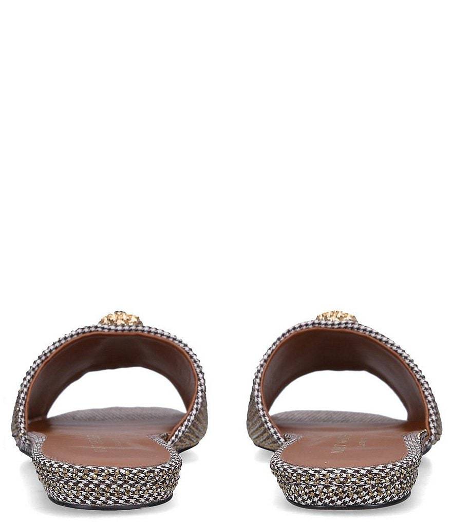 Kurt Geiger London Kensington Crystal Embellished Houndstooth Logo Ornament Slide Sandals - Beige - view 7