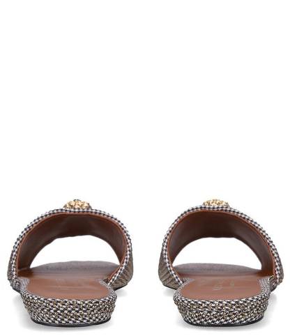 Kurt Geiger London Kensington Crystal Embellished Houndstooth Logo Ornament Slide Sandals - Beige - view 7