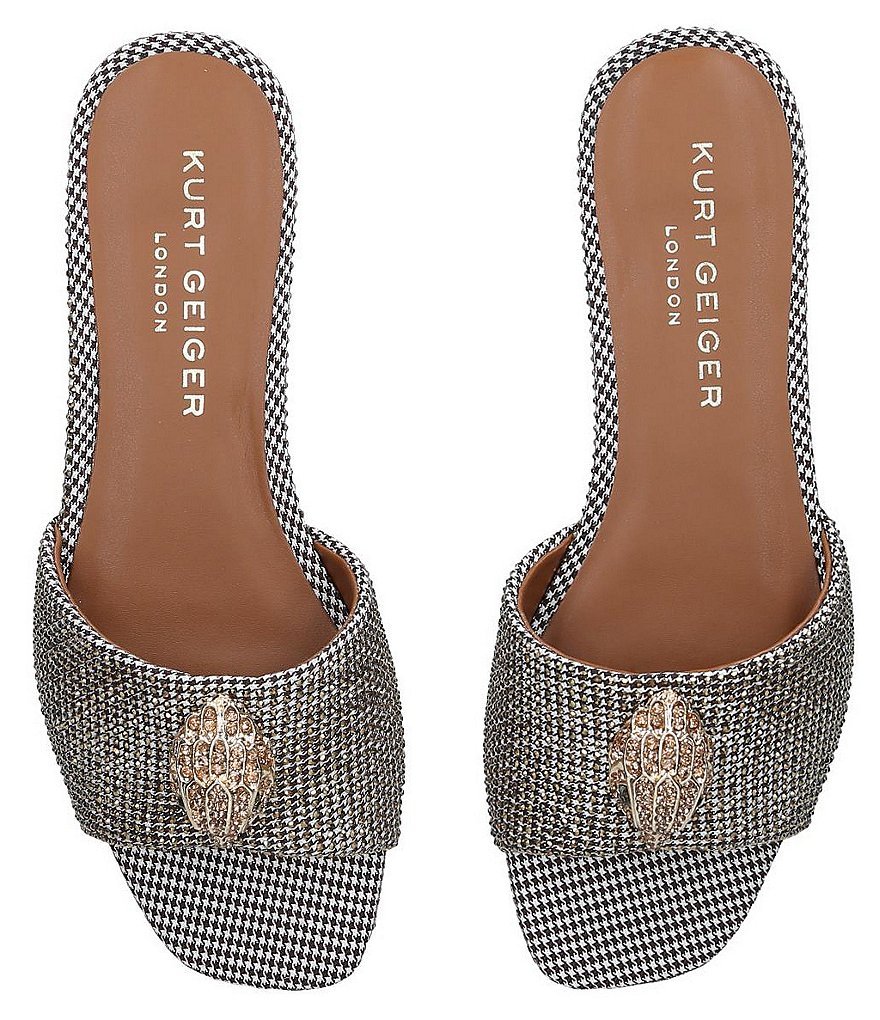 Kurt Geiger London Kensington Crystal Embellished Houndstooth Logo Ornament Slide Sandals - Beige - view 8