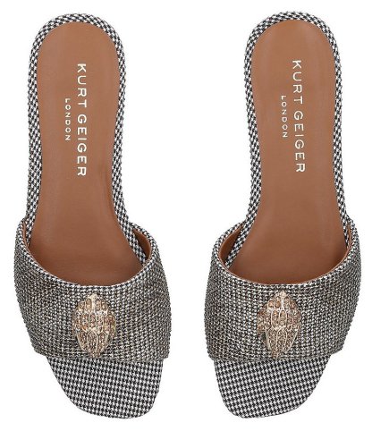 Kurt Geiger London Kensington Crystal Embellished Houndstooth Logo Ornament Slide Sandals - Beige - view 8