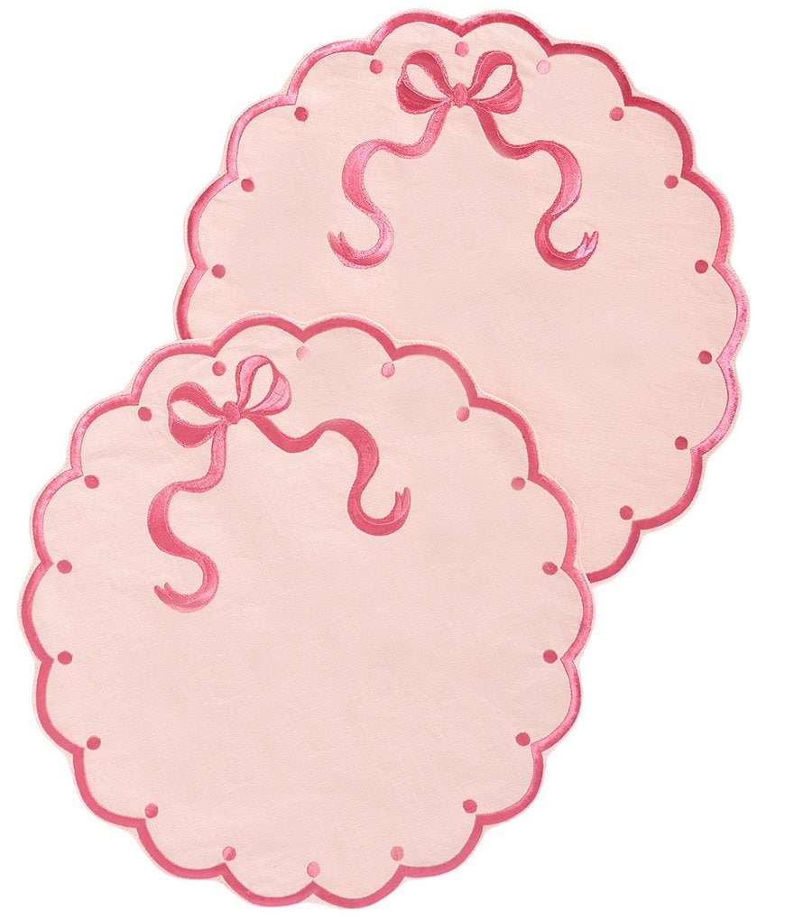 Southern Living Scalloped & Embroidered Bow Placemat, Set of 2 - Pink - view 6