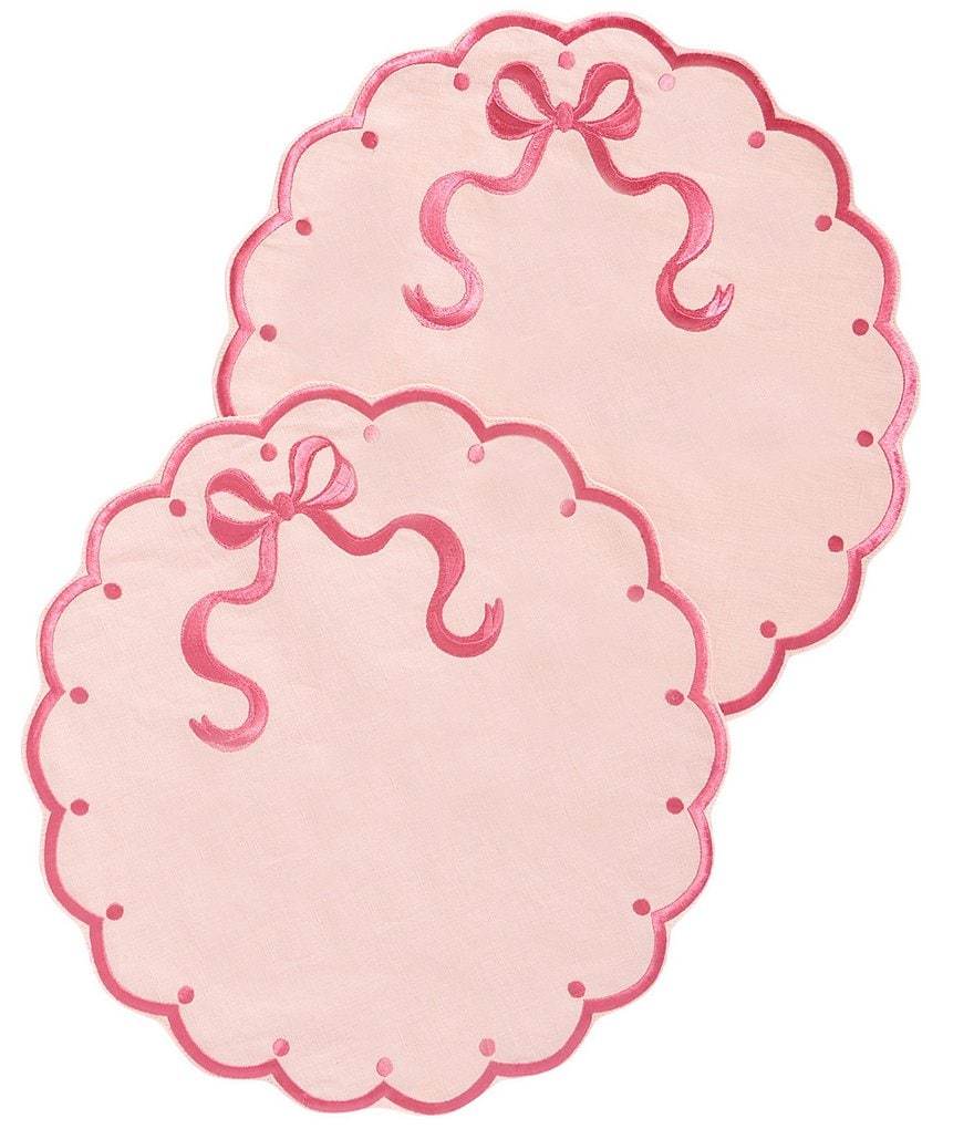 Southern Living Scalloped & Embroidered Bow Placemat, Set of 2 - Pink - view 6
