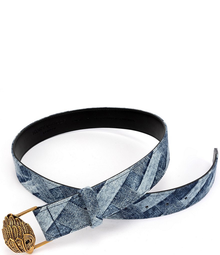 Kurt Geiger London 38mm Patchwork Denim Eagle Motif Wide Belt - Dark Blue - view 2