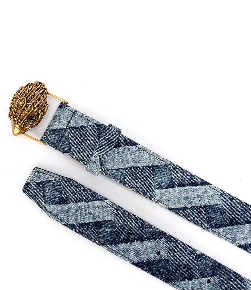 Kurt Geiger London 38mm Patchwork Denim Eagle Motif Wide Belt - Dark Blue - view 3