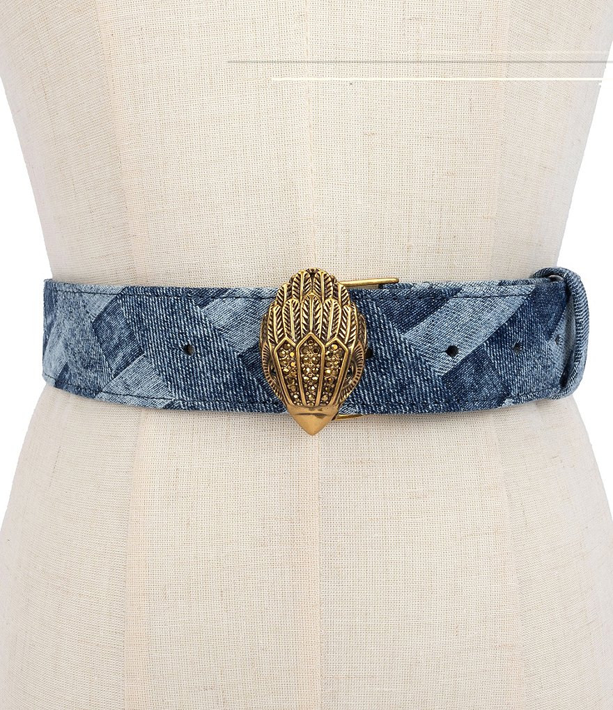 Kurt Geiger London 38mm Patchwork Denim Eagle Motif Wide Belt - Dark Blue - view 4