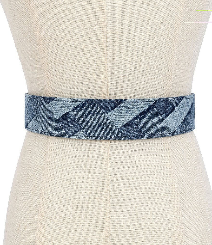 Kurt Geiger London 38mm Patchwork Denim Eagle Motif Wide Belt - Dark Blue - view 5