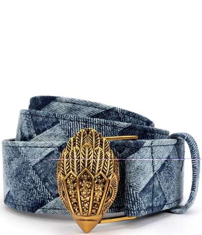 Kurt Geiger London 38mm Patchwork Denim Eagle Motif Wide Belt - Dark Blue - view 1