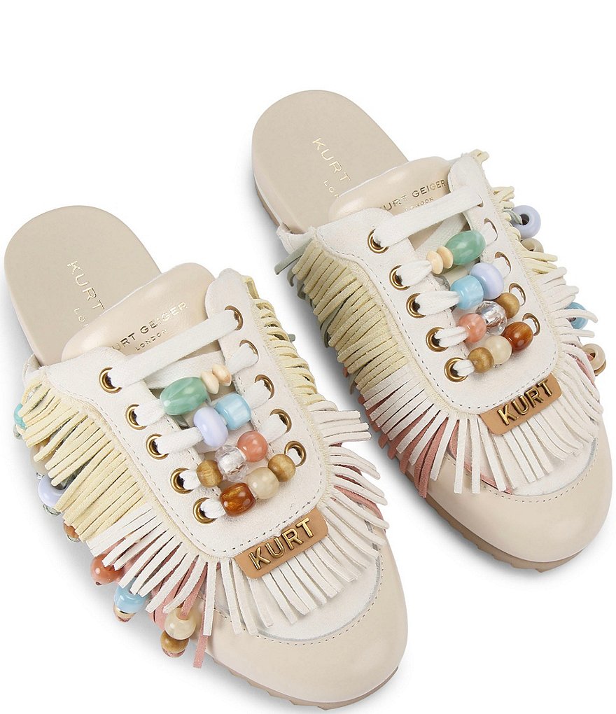 Kurt Geiger London Islington P Beaded Fringe Suede Mule Sneakers - Cream - view 4