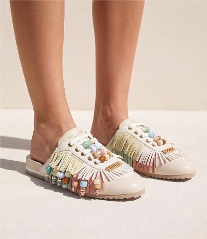 Kurt Geiger London Islington P Beaded Fringe Suede Mule Sneakers - Cream - view 6