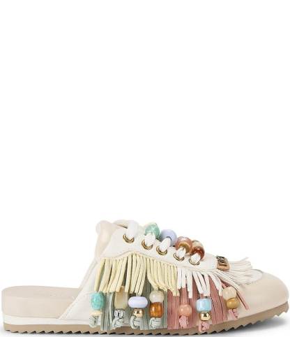 Kurt Geiger London Islington P Beaded Fringe Suede Mule Sneakers - Cream - view 1