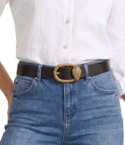 Kurt Geiger London 1.18#double; Rhinestoned Eagle Motif Buckle Leather Belt - Black - view 1