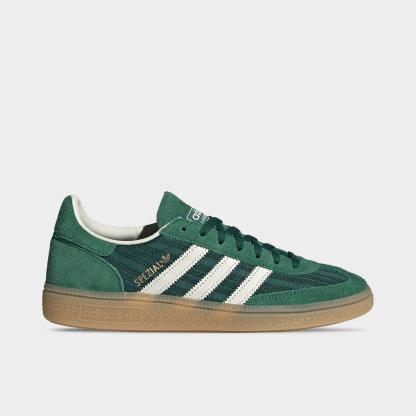 Women's adidas Originals Handball Spezial Casual Shoes - Part 3 - Collegiate Green/Off White/Blanch Green - Left shoe facing left. Outside of the shoe.