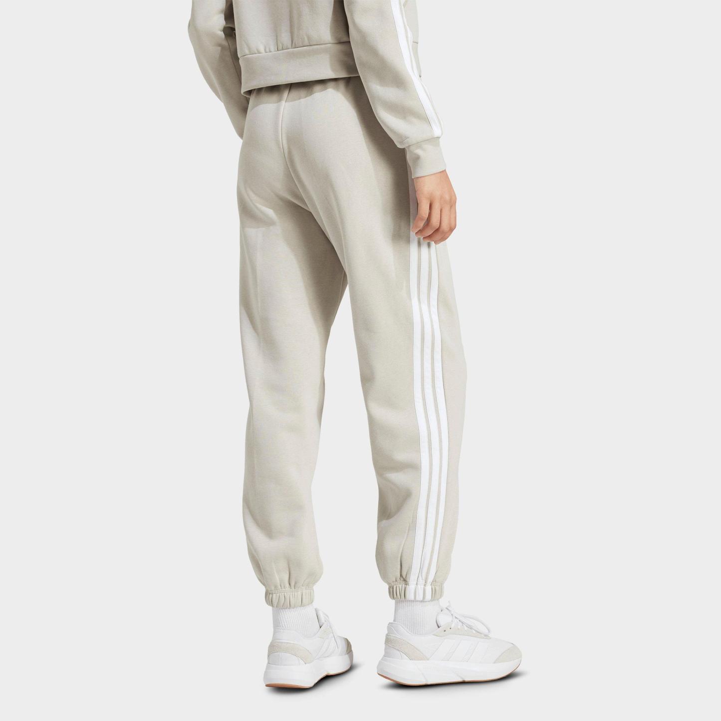 Women's adidas Essentials 3-Stripes Fleece Loose Pants - Beige/White