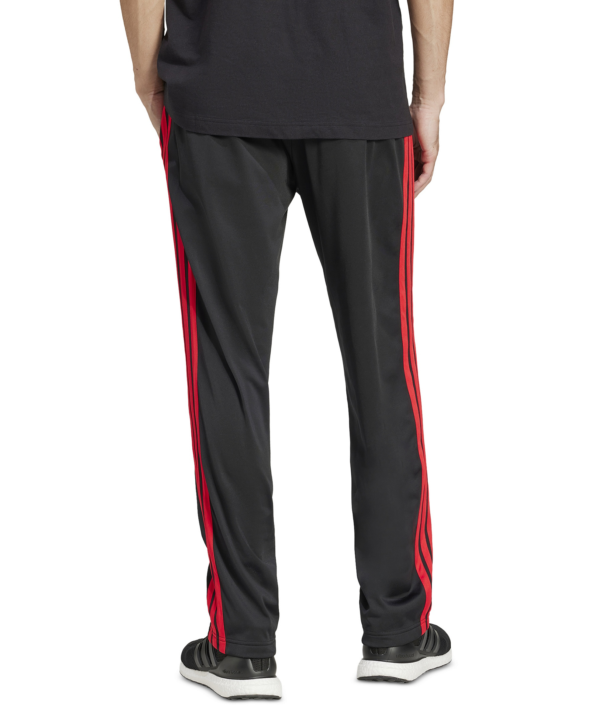 adidas Men's 3-Stripes Regular Open Hem Track Pants - Black/Red