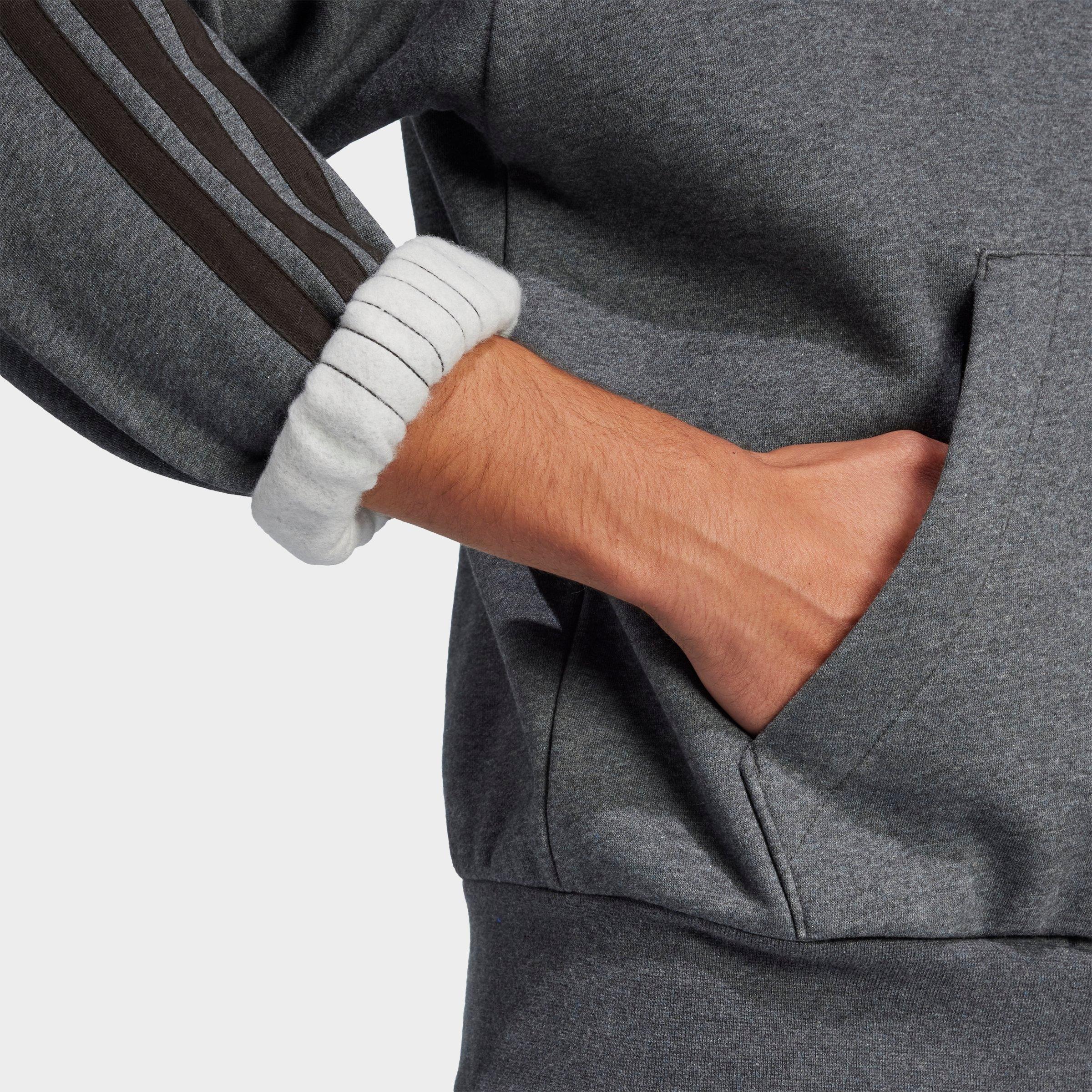 Men's adidas Essentials 3-Stripes Fleece Pullover Hoodie - Dark Grey Heather/Black