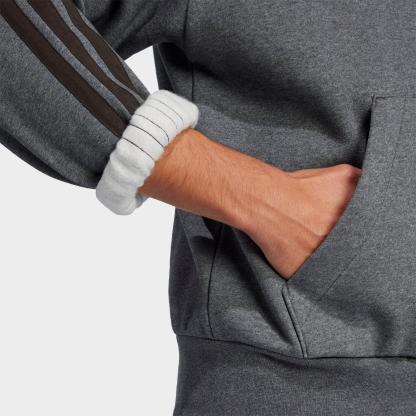 Men's adidas Essentials 3-Stripes Fleece Pullover Hoodie - Dark Grey Heather/Black