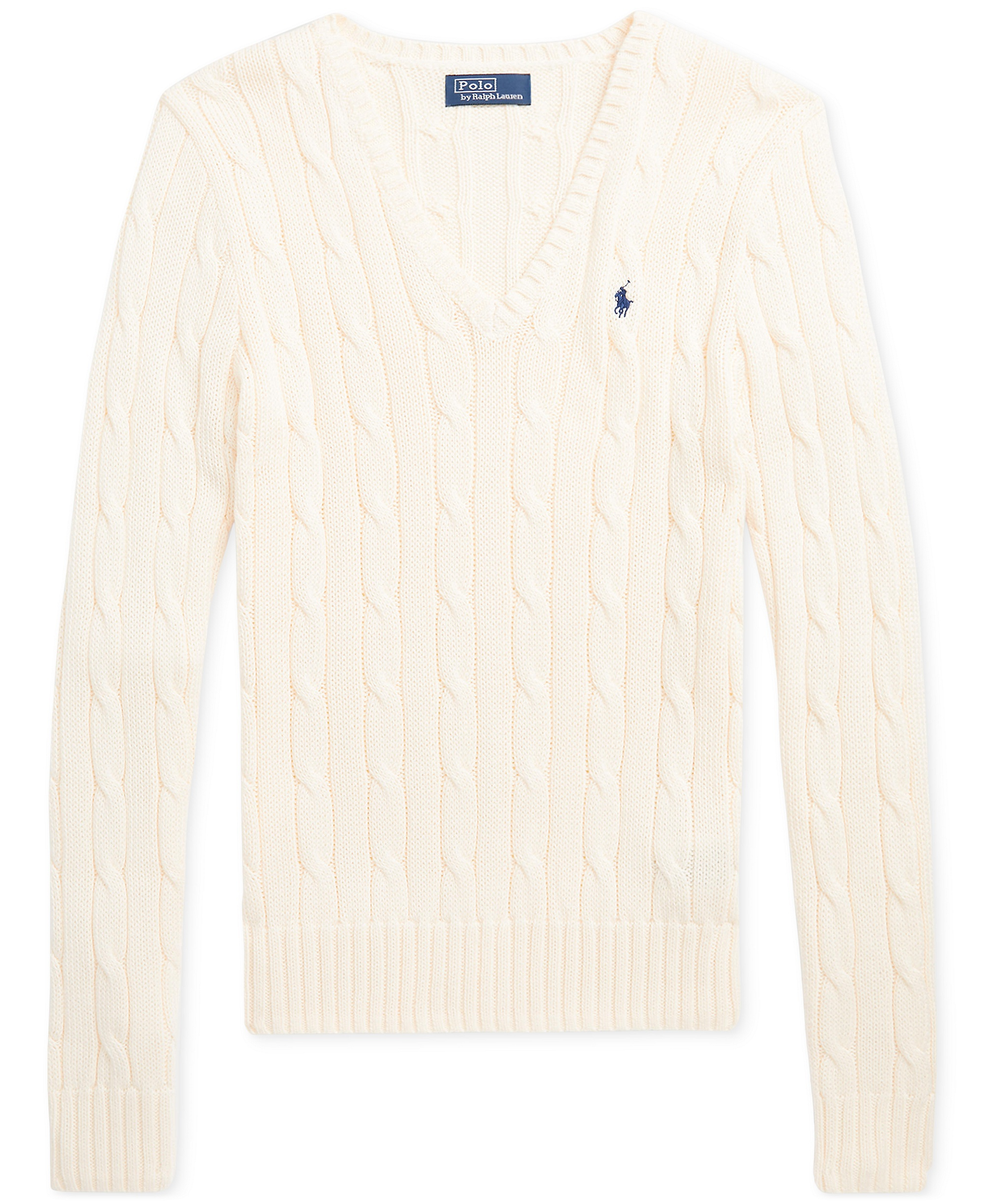 Polo Ralph Lauren Women's Cable-Knit Cotton V-Neck Sweater - Cream