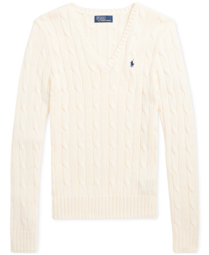 Polo Ralph Lauren Women's Cable-Knit Cotton V-Neck Sweater - Cream