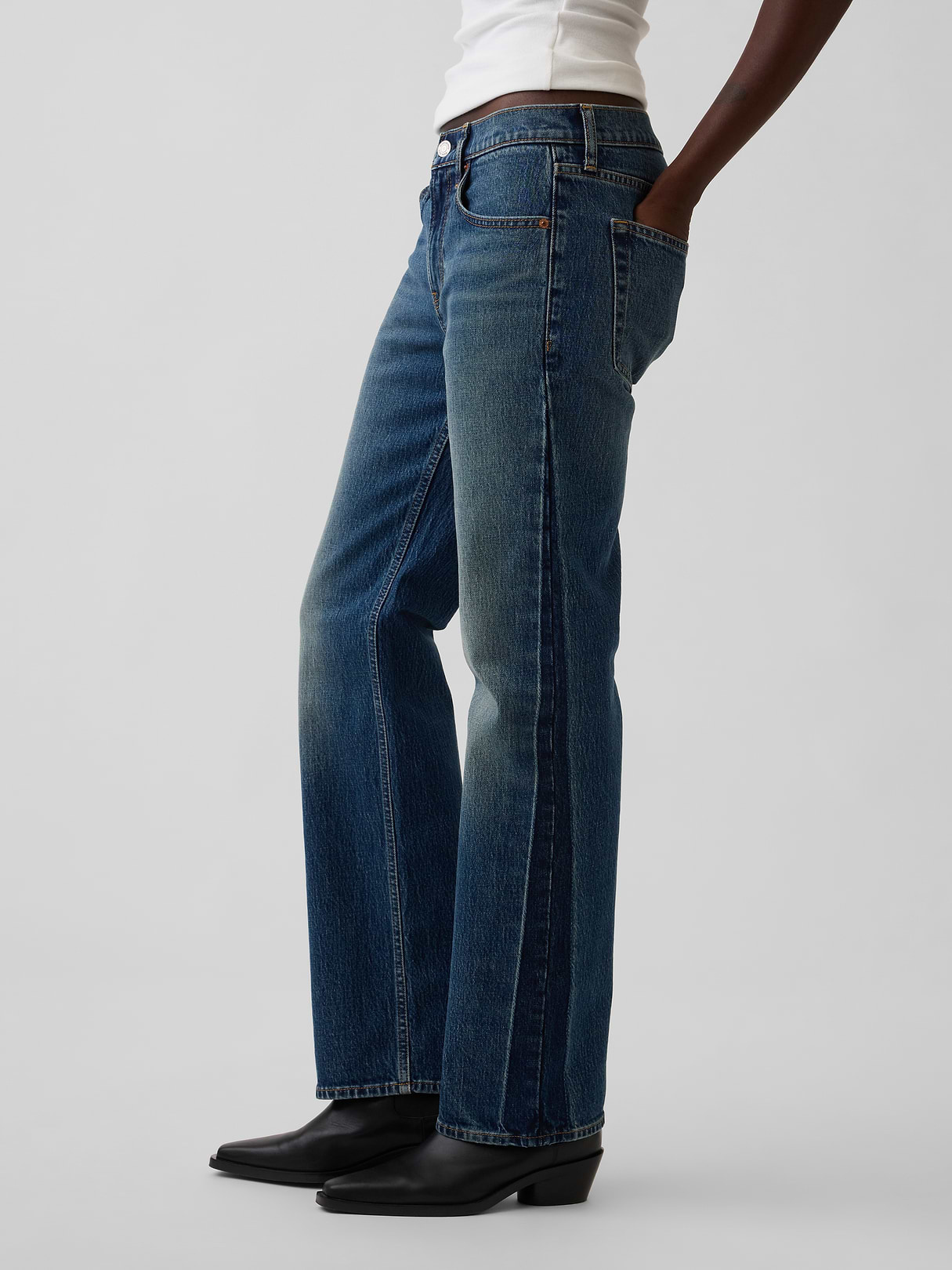 Mid Rise Relaxed Straight Jeans - Dark wash indigo