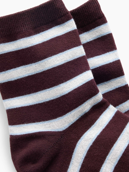 Stripe Half Crew Socks - Burgundy stripe