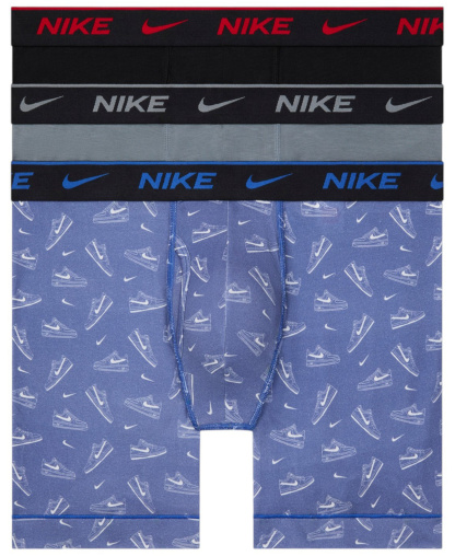 Nike Mens Dri-FIT Essential Cotton Stretch Boxer Briefs, 3-Pack - Game Royal Sneaker Print/Cool Grey/Black