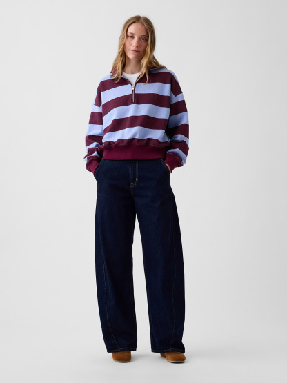 VintageSoft Oversized Half-Zip Wedge Pullover - Blue & purple burgundy stripe