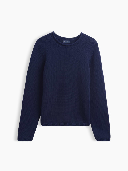100% Cotton Rollneck Sweater - Tapestry navy blue