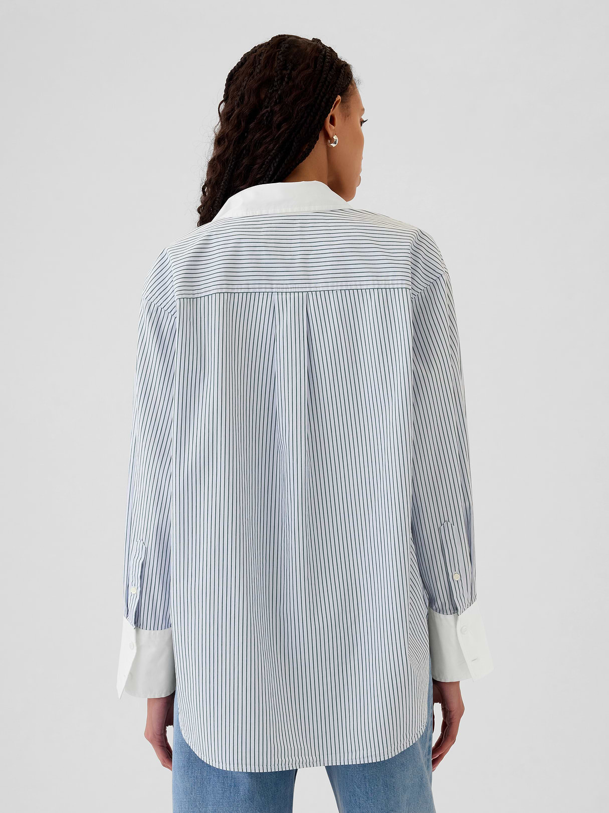 Organic Cotton Poplin Stripe Big Shirt - Blue and white stripe